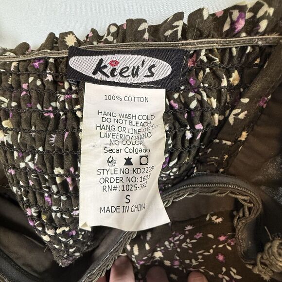 VTG Y2k Brown Dark Florals Embroidered Mini Dress Fairy Whimsy Cotton SIZE SMALL - Picture 12 of 13